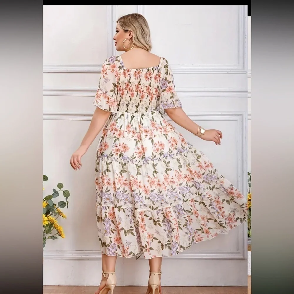 - NEW Floral Romantic Floral Square  neckline smocked Maxi plus  2X🌸BG1 - Picture 5 of 5